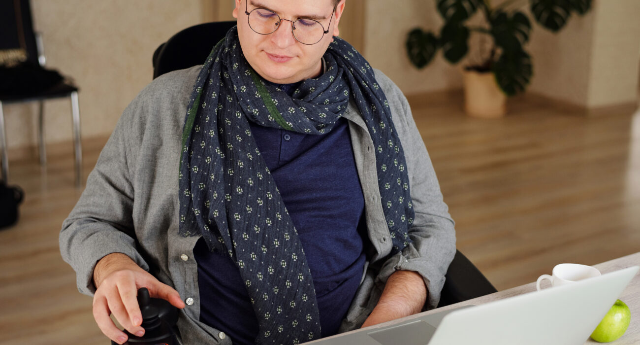 Man with disabiility rotating control panel