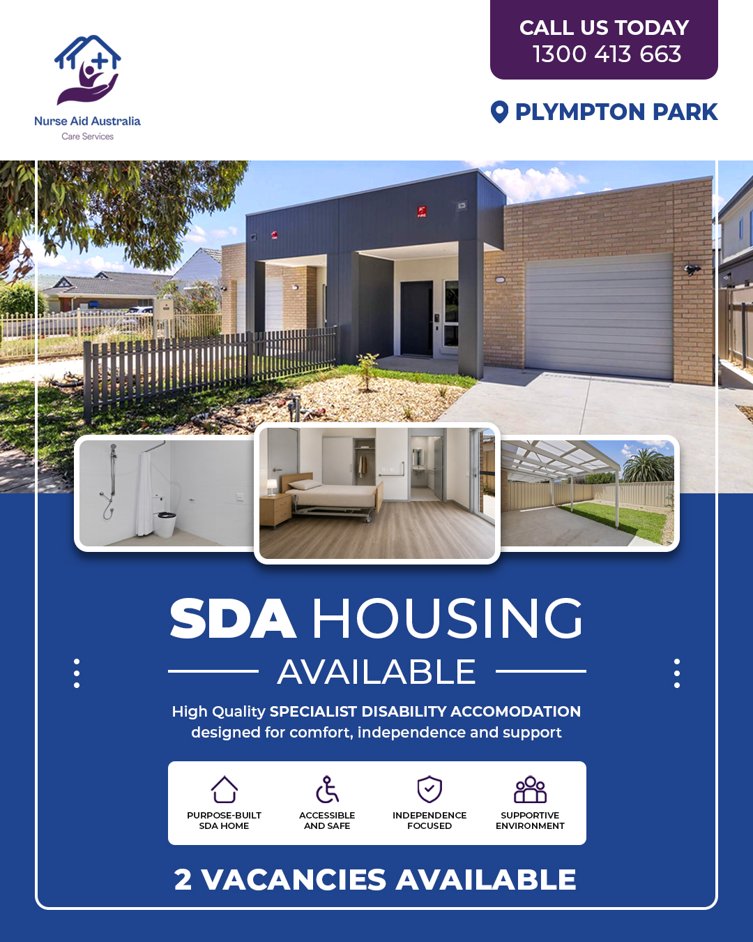 Plympton Park, South Australia. Three bedroom SDA home with two places currently available.