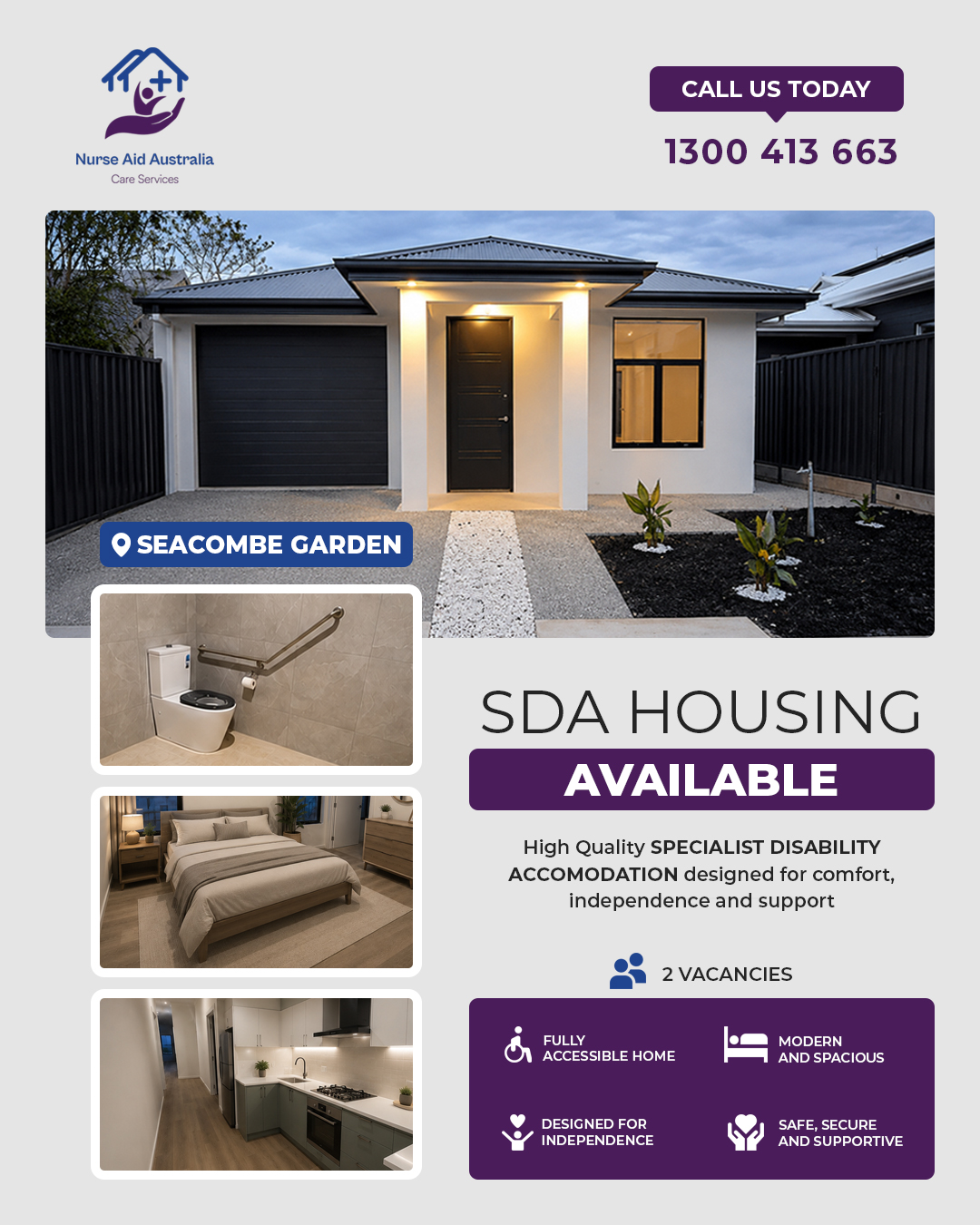Seacombe Gardens, South Australia. Three bedroom SDA home, currently full.